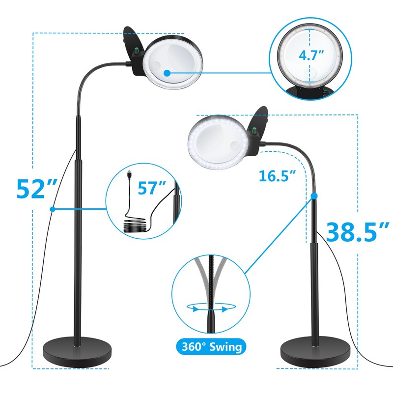 Magnifying Glass with Light and Stand 10X 20X, 36 LED