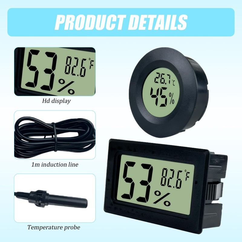 2 Pack Reptile Thermometer,with Probe Accurate Hydrometer Humidity Meter and