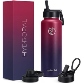 HydroPal Stainless Steel Drinking Bottle - 750 ml, 1 L, 1.2 L, BPA-Free, Suitable for Carbonated Drinks, Insulated Thermos Flask with Straw and 2 Lids, Leak-Proof Insulated Bottle for Children,