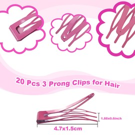 ZGQHZR 20 Pcs Snap Hair Clips for Women Snap Hair Barrettes Double Grip Hair Clips 3 Prong Clips for Hair Barrettes for Women Girls (Pink)