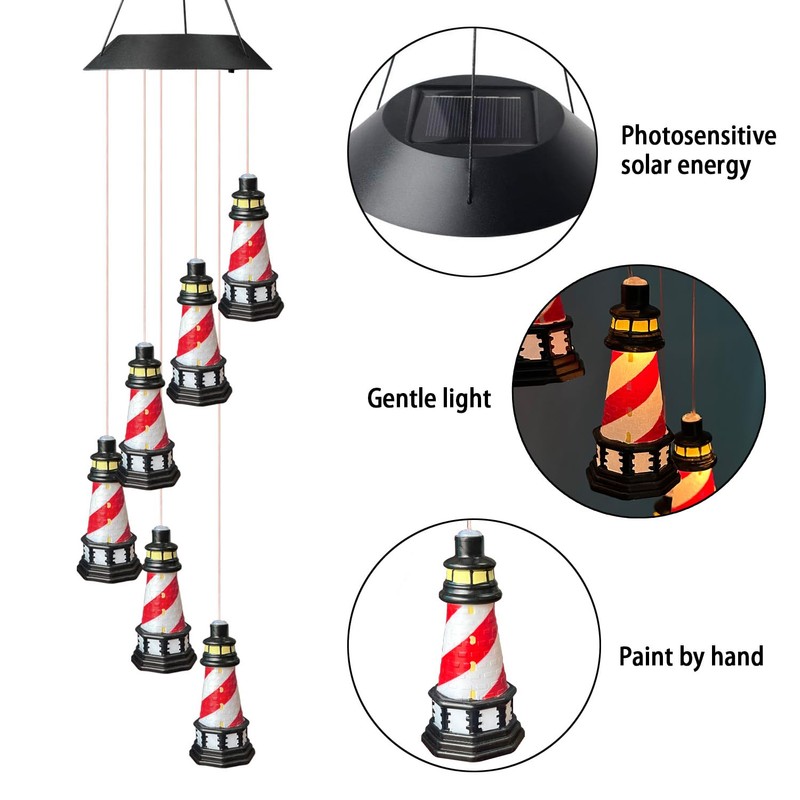 Lighthouse Solar Windchimes Outdoor Lighthouse Decorative Wind Chimes Solar Hanging