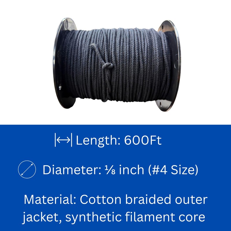 600 FT Black Trickline Rope #4 – Strong Cotton Braided