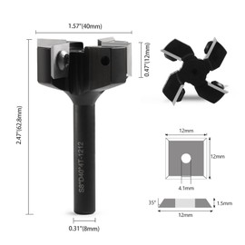 Trvoxviq Face Cutter 8 mm Shank 4 Flutes with 10 Interchangeable Carbide Blades (12 x 12 x 1.5 mm), Diameter 40 mm, CNC Plate Cutter Cleaning Cutter for Router Woodworking (D=40 S=8)