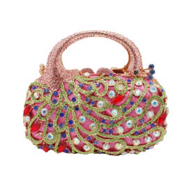 PENGZHI Women Peacock Rhinestone Clutch Bag Sparkly Crystal Evening Bag Bridal Wedding Purse Glitter Handbag for Formal Party, Pink