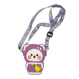 Cute Crossbody Bag with Design, Cartoon Purse with Decorative Lanyard (Purple Cat)