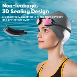 TopYart Swimming Goggles, 2-pack Adjustable Goggles with Nose Clip and Earplugs, Anti-fog, Anti-leakage and UV Protection, Suitable for Adults Men Women (Gold & Pink)