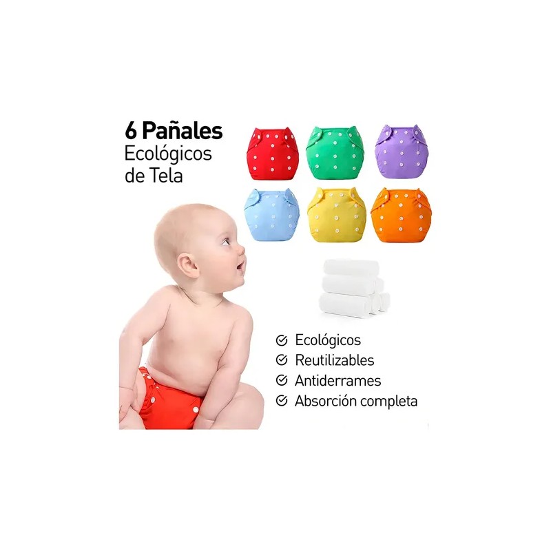 Pañales Ecológicos Reutilizables Pack 6 + 6 Insertos Bluelander Ajustables