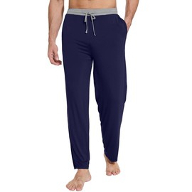 WiWi Viscose from Bamboo Mens Pajama Pants Soft Lounge Bottoms Sweatpants Sleep Pant Drawstring with Pockets S-XXL, Navy/Heather Grey, Medium