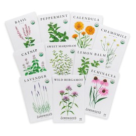 Sereniseed Certified Organic Herbal Tea Seed Collection (10-Pack) – 100% Non GMO, Open Pollinated – Grow Guide