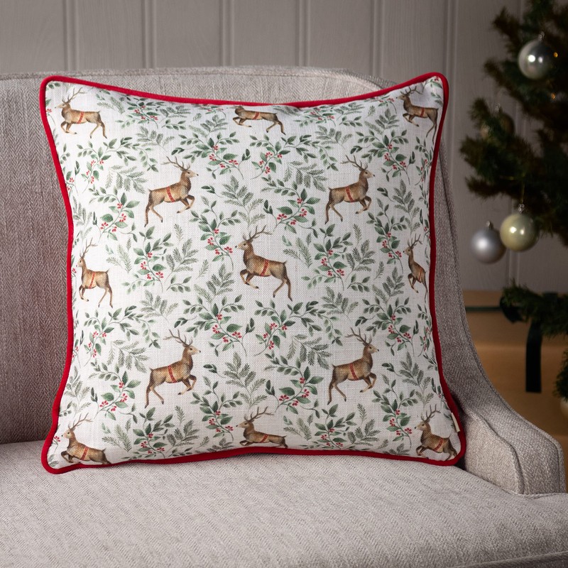 Evans Lichfield Festive Reindeer Cushion Cover,43 x 43cm, Scarlet