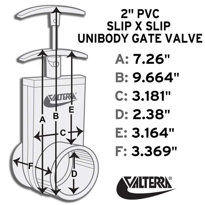 Valterra 2201X PVC Unibody Gate Valve, Silver, 2" Slip w/Gate