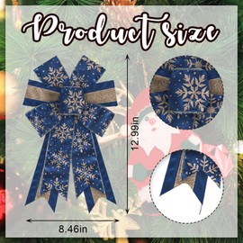 Glodecart 2PCS Christmas Bow for Wreath, Glitter Snowflake Blue Wreath Bow for Christmas Décor Winter Bow for Front Door Indoor Outdoor Wall Tree Topper Decoration Supplies Garland Hanging Ornament
