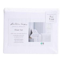 London Kaye Sheet Set - Blue Embroidered Smiley Trim (Blue Embroidered Smiley Trim, Full)