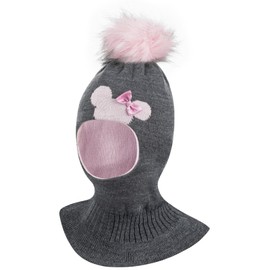 Smarilla Winter Hat Scarf Hat Knitted Hat Warm Girls Hat Bobble Hat, Dark grey/light pink