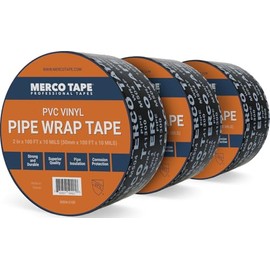 TAPEWELL PVC Tape Corrosion Protection Pipe Wrap Tape, 2" x 100 Ft. 10 Mil Thick, Pack of 3