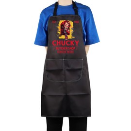 AKTAP Chucky Merchandise Apron with Pockets, Chucky Butcher Shop Always Fresh with Pockets, Chucky Doll Bibs, Horror Movie Gifts for Fans, Ap