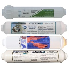 4 Filter Set for 5-stage Remineralization MyWaterClub Countertop RO Systems, including Sediment, Second Stage T28, Coconut Carbon T33 & 4-in-1 Remineralization inline filter cartridges
