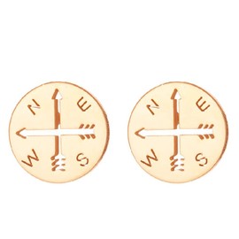 Minimalist Compass Disc Stud Earrings Stainless Steel Nautical Sailor Wanderers Cartilage Tragus Tiny Small Studs Earring Fashion Jewelry Gifts for Women Men (Rose Gold)