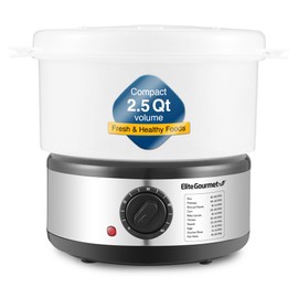 Elite Gourmet EST250 2.5 Quart Electric Compact Mini Food Vegetable Steamer, 400W with BPA-Free Tray, Auto Shut-off 60-min Timer, Veggies, Seafood, Chicken, Egg Cooker and more