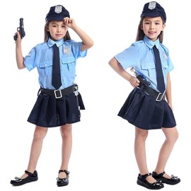 JUNDOMECY Halloween Costume, Children, Police Department, Cosplay, Girl, Cute, Value 5-Piece Full Set, Short Sleeve, Policeman, Uniform, Women's Policeman, Costume, Events, Parties, Cultural