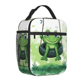 SIUKUS - Fiambrera aislante para niños y niñas, bolsa de almuerzo reutilizable para escuela, oficina, trabajo, picnic, viajes, bonita lonchera de rana verde