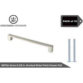 Kingsman NEPOLI Series (Pack of 10) Solid Zinc Alloy Drawer Pull Cabinet Handle (8-3/8 in, Brushed Nickel Finish)