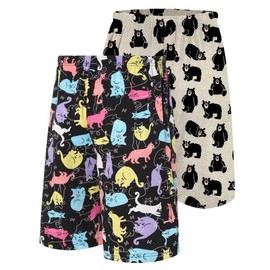 ENJOYNIGHT 2 Pack Mens Pajama Shorts Cotton Sleep Bottoms with Pockets & Drawstring(Medium,Bear+Cat)