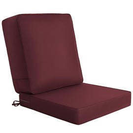 Outdoor Chair Cushion Set 24x 24in, Waterproof & Fade Resistant Patio Furniture Seat Cushions, 6.5" Thickened Back Cushions Mix Filling 70D High Density Spong+ Memory Spong, Removable Cover, Dark red