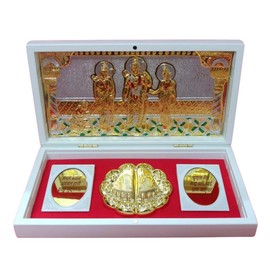 ZAARIYA Ram Darbar Frame/Pocket Temple I 24 Karat Gold Plated Decorative Photo Frame & Charan Paduka for Gifting, Home Decor and Pooja Room Decoration - 23cm (Ram Darbar- White)