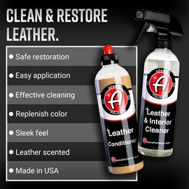 Adam’s Leather Care Kit - Leather Cleaner & Conditioner Car Cleaning Supplies | UV Protection for Interior Accessories Steering Wheel Seat Dash Vinyl Shoe Polish Jacket | Safe Auto Chemical (Kit)