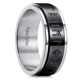 King Will 8mm Black & Silver Viking Spinner Ring Stainless Steel Fidget Ring Anxiety Ring For Men 11.5