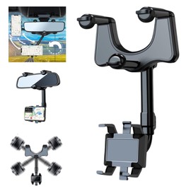 AVENTEX Rear View Mirror Car Phone Holder | Rotatable and Retractable Car Phone Mount | 360 Degree Rotatable Cell Phone Holder Clip | Hands Free Smartphone Holder | Compatible with All Mobile Phones