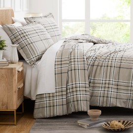 Southshore Fine Living, Inc. Oversized Plaid Duvet Cover Queen Size/Full Size, Checkered Bedding Set, 1 Full/Queen Duvet Cover Set, 2 Pillow Shams Standard Size - Vilano Plaid Mocha