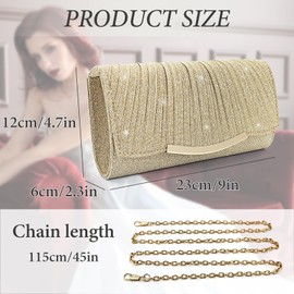 FuninCrea Women's Clutches Evening Bag Envelope Clutch Bag with Detachable Chain, Elegant Sequins Evening Clutch Bag Glitter Evening Handbag Clutch Purse for Weddings Banquets Proms (Silvery)