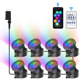 CREPOW RGB Underwater Pond Lights, Super Bright LED Submersible Fountain Lights Colored Landscape Spotlights, Bluetooth APP Control IP68 Waterproof for Fish Aquarium Tank Yard Garden Pool (Set of 8)