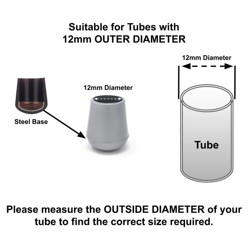 12mm Rubber Feet, Grey Tube End Caps, Pack of 4