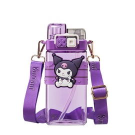 Kuromi Cinnamoroll, Pompompurin, My Melody Water Bottle, With Straw, Clear Bottle, Clear Bottle, Leak Proof, For Kids, One-touch Bottle, Tritan Children's Bottle, Straw Bottle, Strap, Plastic, For