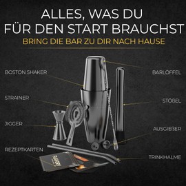 EMPATION Cocktail Shaker Black, 9-Piece Cocktail Set with 825 ml Boston Shaker, Cocktail Accessories Including Recipe Cards, Bar Set for Beginners and Professionals, Cocktail Shaker Set Perfect as a