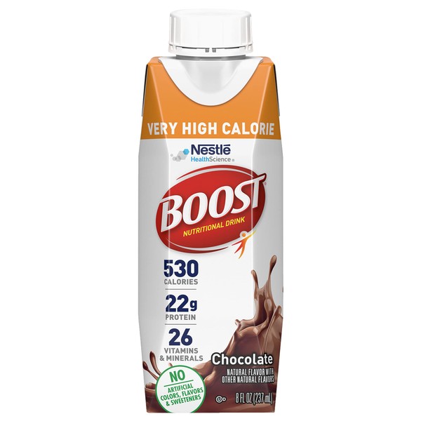 BOOST Very High Calorie Chocolate Nutritional Drink - 22g Protein, 8 FL OZ (Pack of 24)