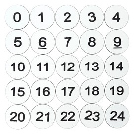 StayMax White Plastic Numbered No Hole Round Number Plates 0-100