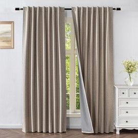 Veloraft Linen Blackout Curtains for Living Room, Thermal Curtains 96 Inch Length 2 Panels Set 100% Blackout, Back Tab & Rod Pocket Drapes for Bedroom Windows Luxury Decor(52W × 96L inch,Linen)
