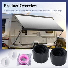 2 Pcs Black Plastic Low Point Drain Seals/Caps with Sealing Ring & Teflon Tape Compatible with RV, Camper, Travel Trailer 1/2 Inch Hot & Cold Water Lines, Fit for Pex Pipe/Tubing Fittings
