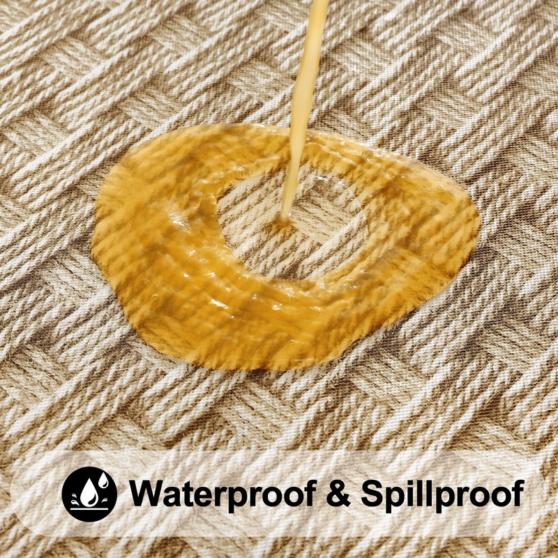 Smiry Round Picnic Tablecloth, Wipeable Flannel Backed Vinyl Tablecloths for