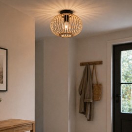 Lightbox Ceiling Light with Bamboo Grid - Ceiling Light Diameter 30 cm - Dimmable Lamp for Living Room, Bedroom and Hallway - Excl. E27 LED