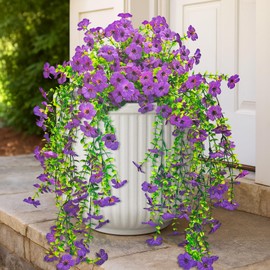 Evoio Artificial Hanging Flowers for Outdoors, 2 PCS Faux Silk Daisy Outdoor Flowers UV Resistant Fake Hanging Plant for Outside Planter Porch Patio Yard Garden Wedding Home Decorations (Purple)