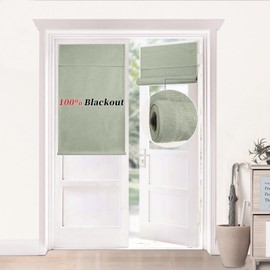 100% Blackout French Door Curtains with UV Blocker - Roll-Up Rod Pocket Shades, Easy Install Magic Tape, Light Blocking & Privacy for Glass Door Windows(Sage Green, 24" W x 38" L (Pack of 1))