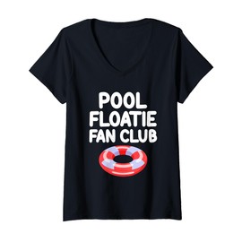Womens Pool Floatie Fan Club Raft Summer Party Ocean Water Fun V-Neck T-Shirt