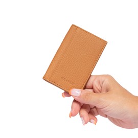 grande 3641 Genuine Leather Card Holder for Women and Men Minimalist Small Pocket Wallet Slim Vertical Card Case (Camel)