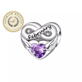 Viola Lovely Charm February Heart Infinity Birthstone Charm For Bracelet, February Charm