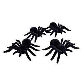 BMBEAR 4 Pack Realistic Black Plastic Fake Spider, Safe Reusable Halloween Prank Decor for Indoor Party Decoration